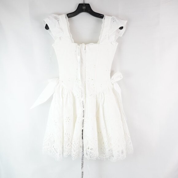 House Of CB Giglio Broderie Anglais Frill Mini Dress In White - Size XS - NWTD - Picture 3 of 12